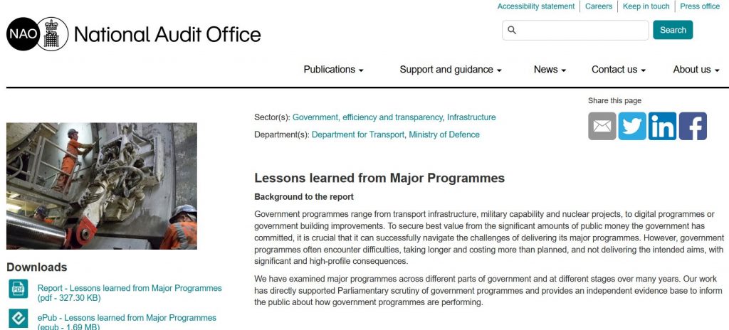 NAO Report on Lessons Learned