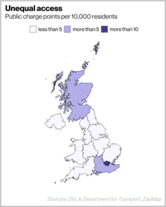 Map showing public charge points in the UK
